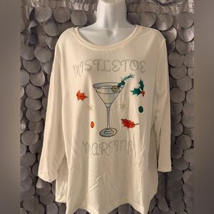 Cocomo Cream Mistletoe Martini Graphic Long Sleeve Top